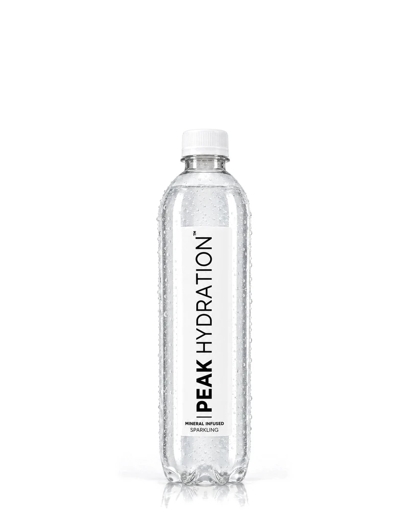 Peak Hydration mineral-infused sparkling water, 500 ml bottle